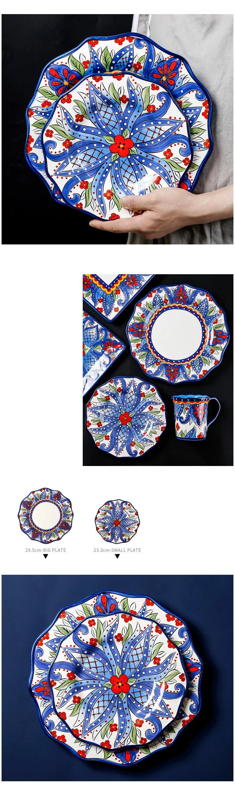 1pc European Ceramic Dinnerware Home Hand - painted Dinner Plates Bowl Underglaze Color Porcelain Plate Kitchen Accessories - BELMA