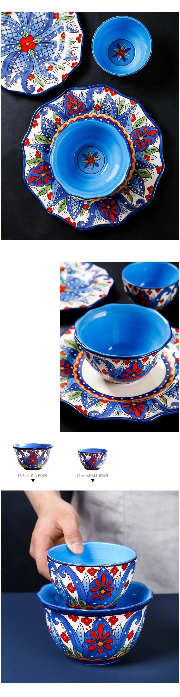1pc European Ceramic Dinnerware Home Hand - painted Dinner Plates Bowl Underglaze Color Porcelain Plate Kitchen Accessories - BELMA