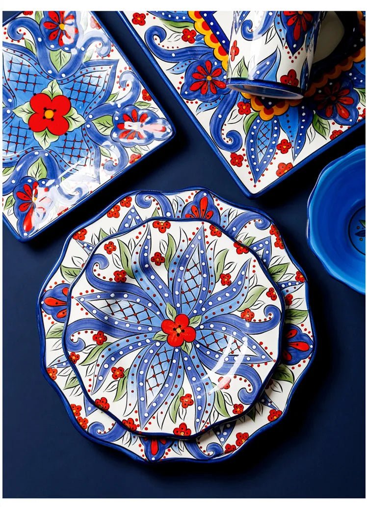 1pc European Ceramic Dinnerware Home Hand - painted Dinner Plates Bowl Underglaze Color Porcelain Plate Kitchen Accessories - BELMA