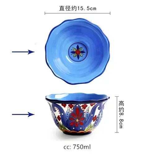 1pc European Ceramic Dinnerware Home Hand - painted Dinner Plates Bowl Underglaze Color Porcelain Plate Kitchen Accessories - BELMA