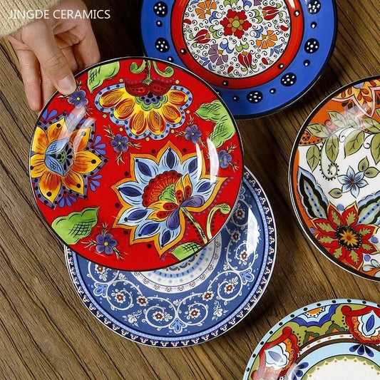 6.5 Inches European Ceramic Dinner Plates Hand Painted Western Salad Plate Household Exquisite Fruit Dish Kitchen Accessories - BELMA