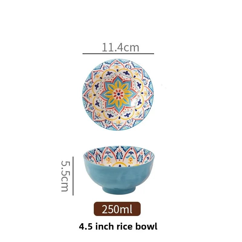 Bohemian Rice Bowl Home Creative Personality Ceramic Bowl High Appearance Level Retro Noodle Bowl Eating Rice Small Bowl - BELMA