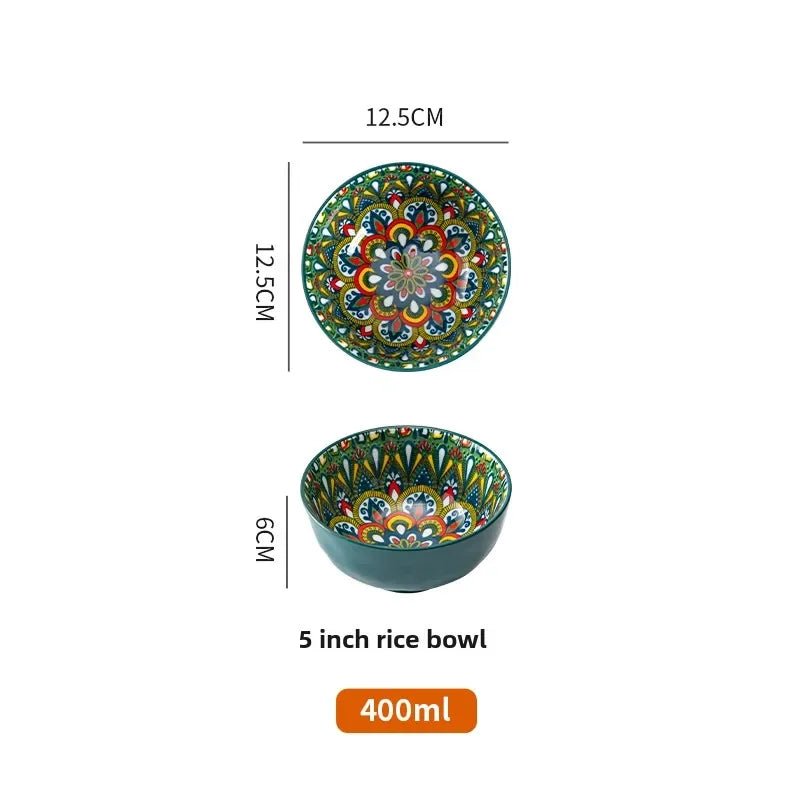 Bohemian Rice Bowl Home Creative Personality Ceramic Bowl High Appearance Level Retro Noodle Bowl Eating Rice Small Bowl - BELMA