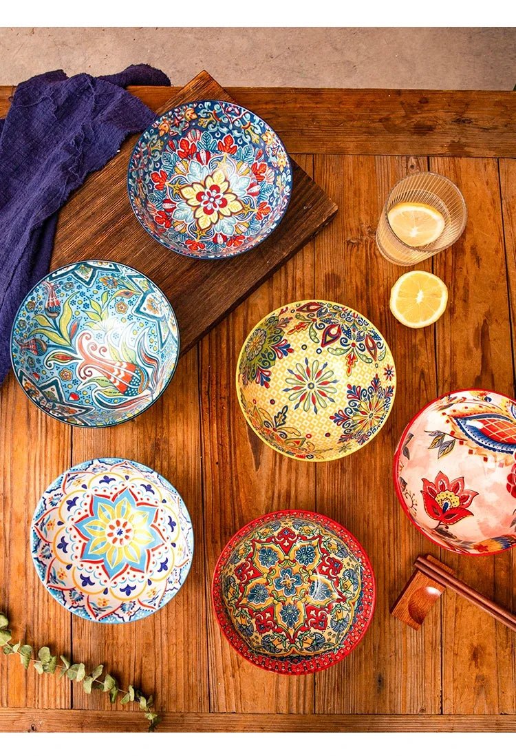 Bohemian Rice Bowl Home Creative Personality Ceramic Bowl High Appearance Level Retro Noodle Bowl Eating Rice Small Bowl - BELMA