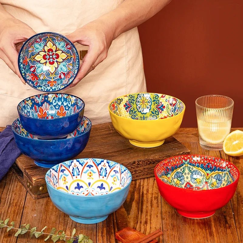 Bohemian Rice Bowl Home Creative Personality Ceramic Bowl High Appearance Level Retro Noodle Bowl Eating Rice Small Bowl - BELMA