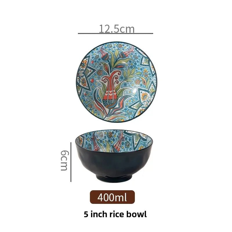 Bohemian Rice Bowl Home Creative Personality Ceramic Bowl High Appearance Level Retro Noodle Bowl Eating Rice Small Bowl - BELMA