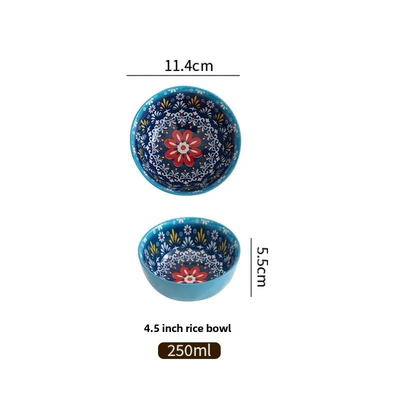 Bohemian Rice Bowl Home Creative Personality Ceramic Bowl High Appearance Level Retro Noodle Bowl Eating Rice Small Bowl - BELMA