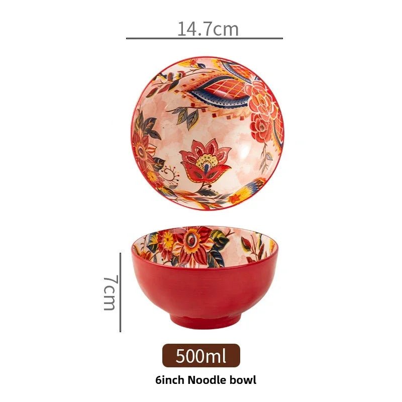Bohemian Rice Bowl Home Creative Personality Ceramic Bowl High Appearance Level Retro Noodle Bowl Eating Rice Small Bowl - BELMA