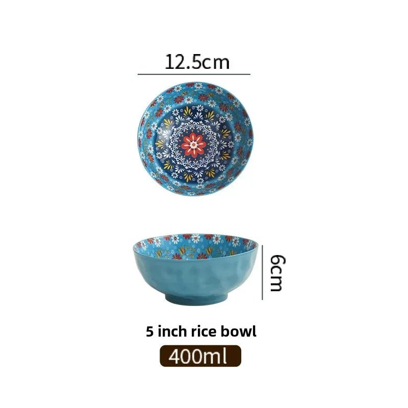 Bohemian Rice Bowl Home Creative Personality Ceramic Bowl High Appearance Level Retro Noodle Bowl Eating Rice Small Bowl - BELMA