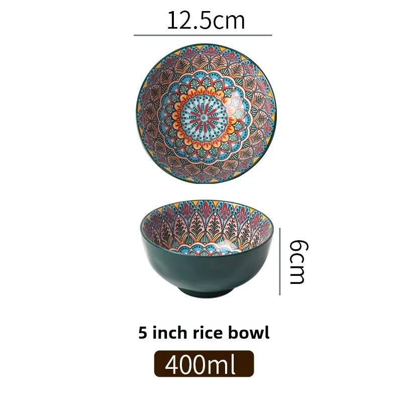 Bohemian Rice Bowl Home Creative Personality Ceramic Bowl High Appearance Level Retro Noodle Bowl Eating Rice Small Bowl - BELMA