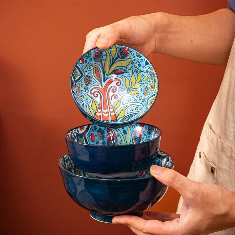 Bohemian Rice Bowl Home Creative Personality Ceramic Bowl High Appearance Level Retro Noodle Bowl Eating Rice Small Bowl - BELMA