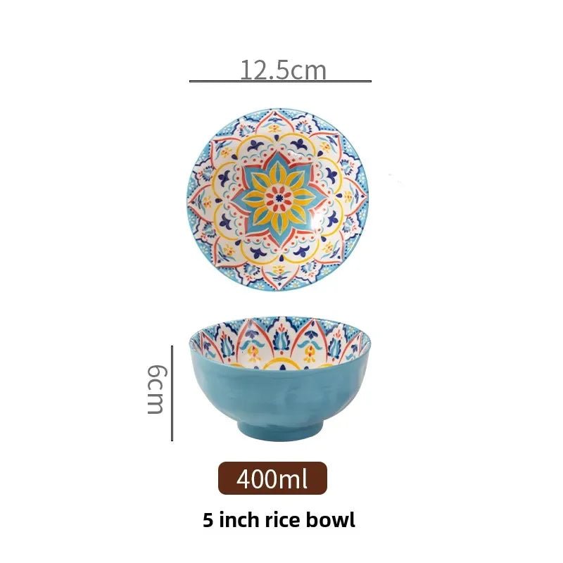 Bohemian Rice Bowl Home Creative Personality Ceramic Bowl High Appearance Level Retro Noodle Bowl Eating Rice Small Bowl - BELMA