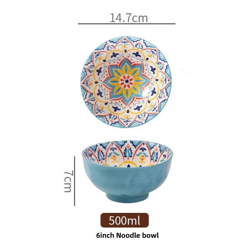 Bohemian Rice Bowl Home Creative Personality Ceramic Bowl High Appearance Level Retro Noodle Bowl Eating Rice Small Bowl - BELMA