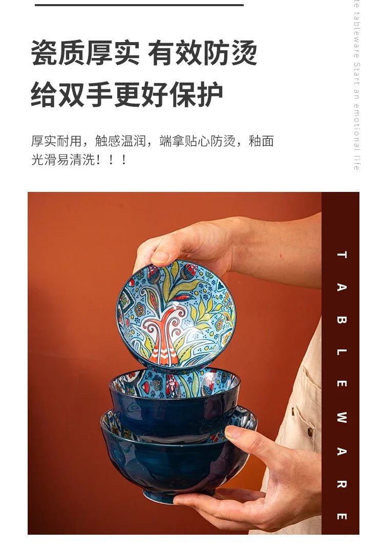 Bohemian Rice Bowl Home Creative Personality Ceramic Bowl High Appearance Level Retro Noodle Bowl Eating Rice Small Bowl - BELMA