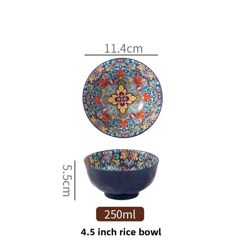 Bohemian Rice Bowl Home Creative Personality Ceramic Bowl High Appearance Level Retro Noodle Bowl Eating Rice Small Bowl - BELMA
