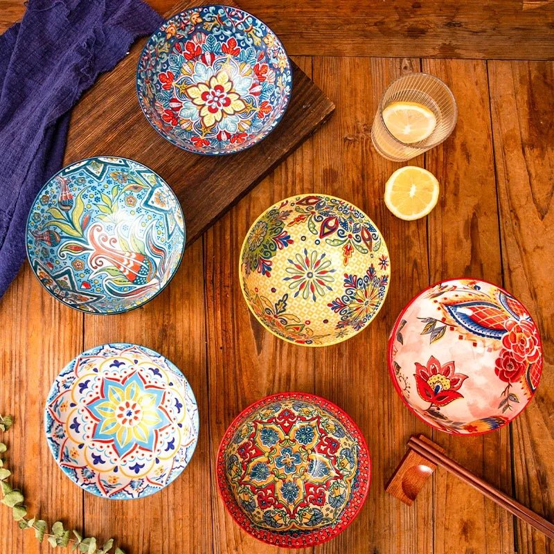 Bohemian Rice Bowl Home Creative Personality Ceramic Bowl High Appearance Level Retro Noodle Bowl Eating Rice Small Bowl - BELMA