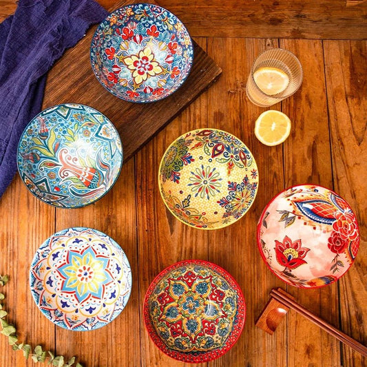 Bohemian Rice Bowl Home Creative Personality Ceramic Bowl High Appearance Level Retro Noodle Bowl Eating Rice Small Bowl - BELMA