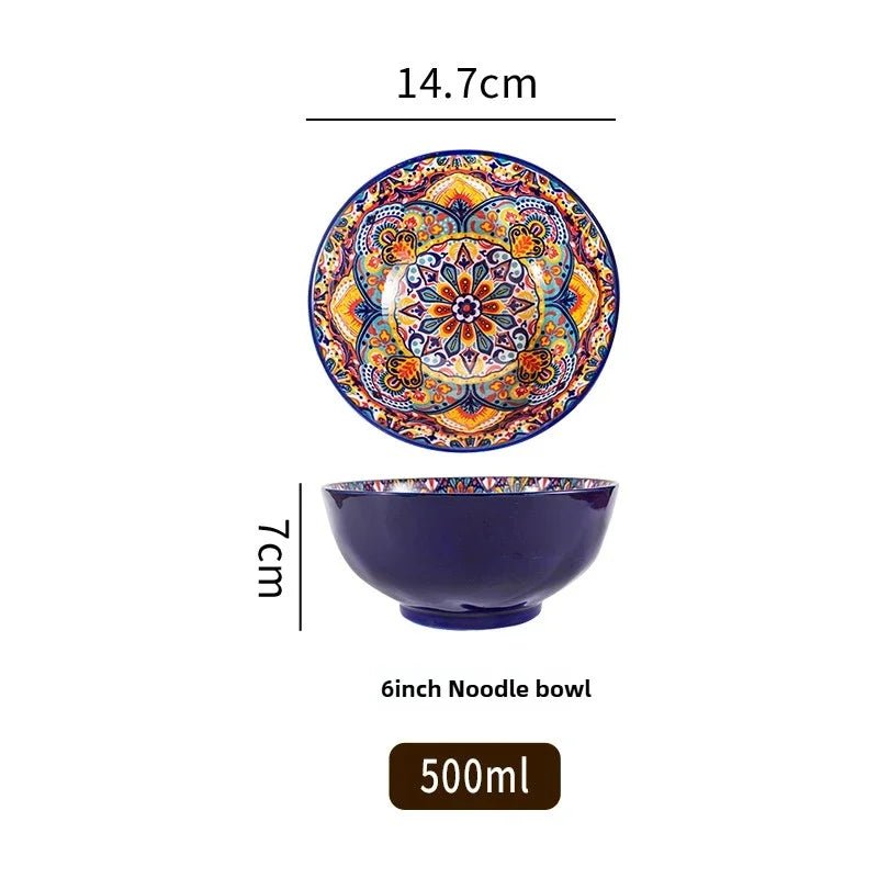 Bohemian Rice Bowl Home Creative Personality Ceramic Bowl High Appearance Level Retro Noodle Bowl Eating Rice Small Bowl - BELMA
