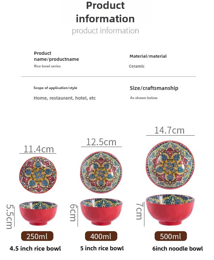 Bohemian Rice Bowl Home Creative Personality Ceramic Bowl High Appearance Level Retro Noodle Bowl Eating Rice Small Bowl - BELMA