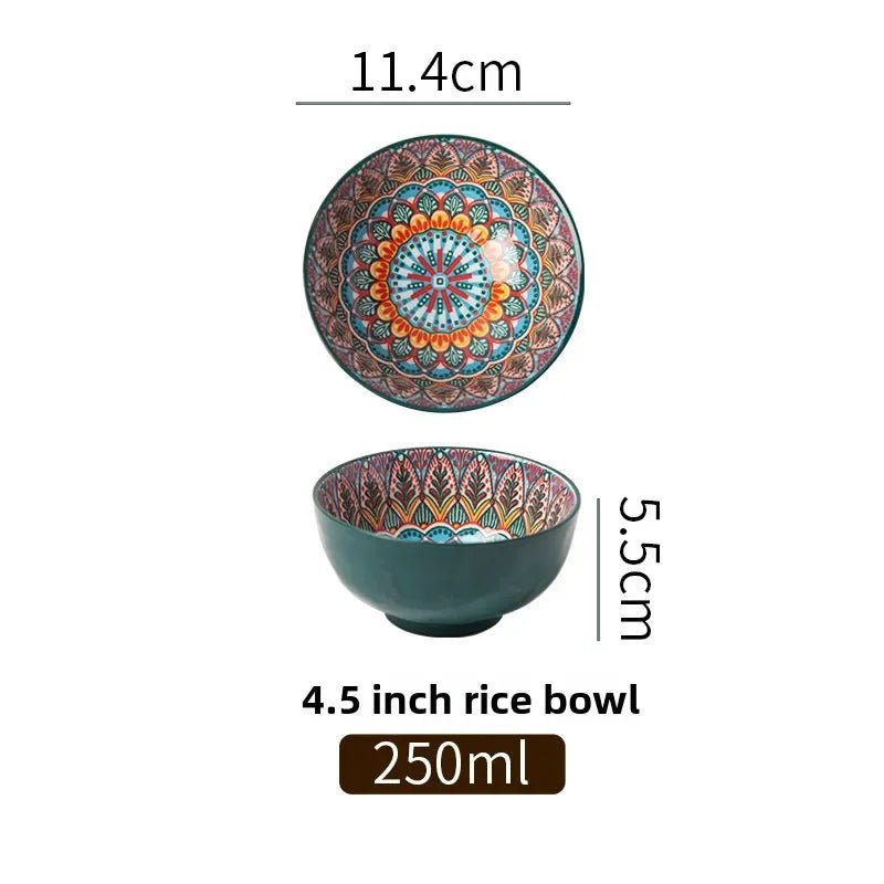Bohemian Rice Bowl Home Creative Personality Ceramic Bowl High Appearance Level Retro Noodle Bowl Eating Rice Small Bowl - BELMA
