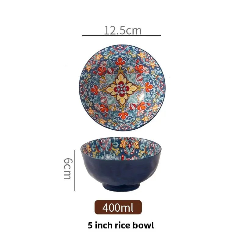 Bohemian Rice Bowl Home Creative Personality Ceramic Bowl High Appearance Level Retro Noodle Bowl Eating Rice Small Bowl - BELMA