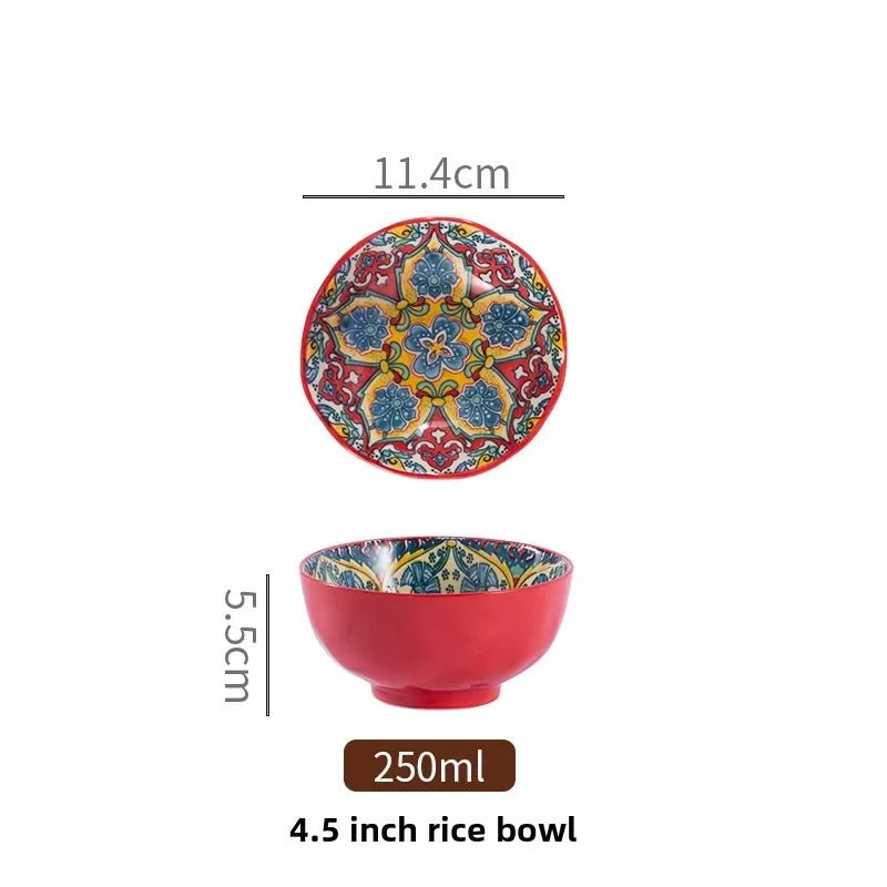 Bohemian Rice Bowl Home Creative Personality Ceramic Bowl High Appearance Level Retro Noodle Bowl Eating Rice Small Bowl - BELMA