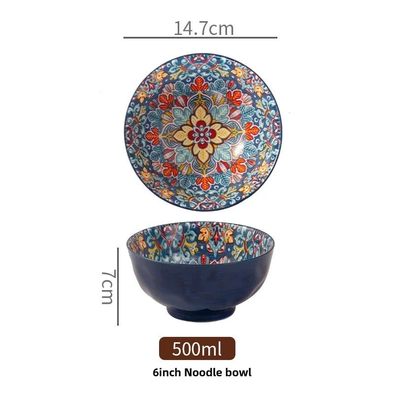 Bohemian Rice Bowl Home Creative Personality Ceramic Bowl High Appearance Level Retro Noodle Bowl Eating Rice Small Bowl - BELMA