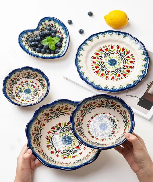 Ceramic Bowl Dish Binaural Baking Pan Soup Bowl Single Bowl with Handle Household Tableware Decoration Salad Bowl Kitchenware - BELMA