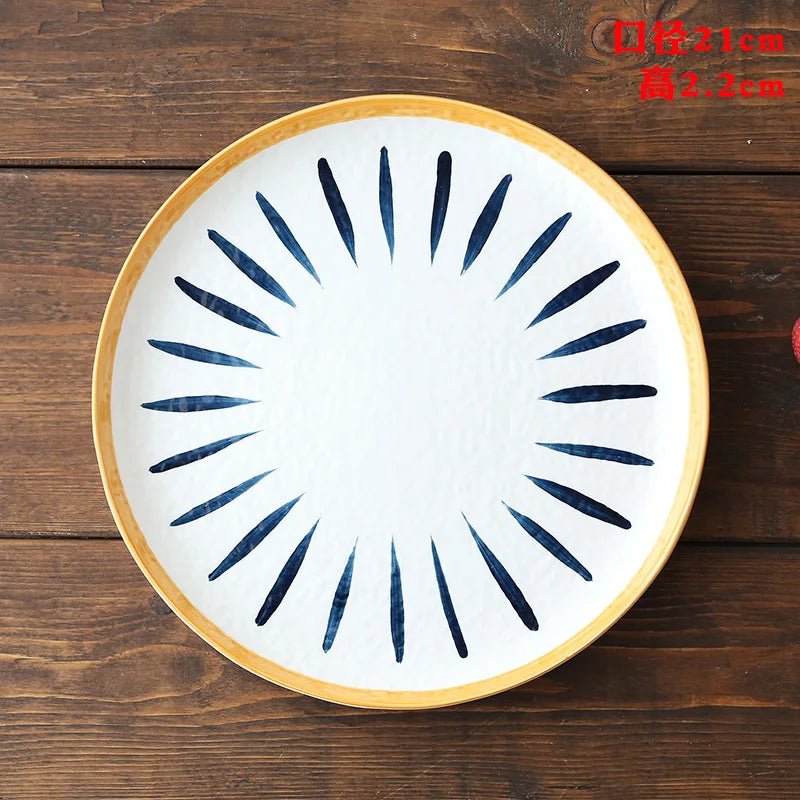 Ceramic Household Dishes Hand - painted Tableware Flat Plate Rustic Ethnic Style Steak Western Round Tray - BELMA