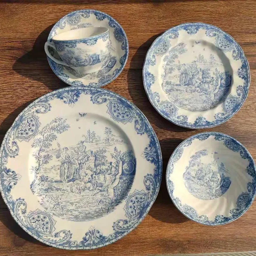 Christmas Creative Shooting Props for Decorating Plates with Blue British Castle Characters, Western Cuisine, Steak and Bread - BELMA