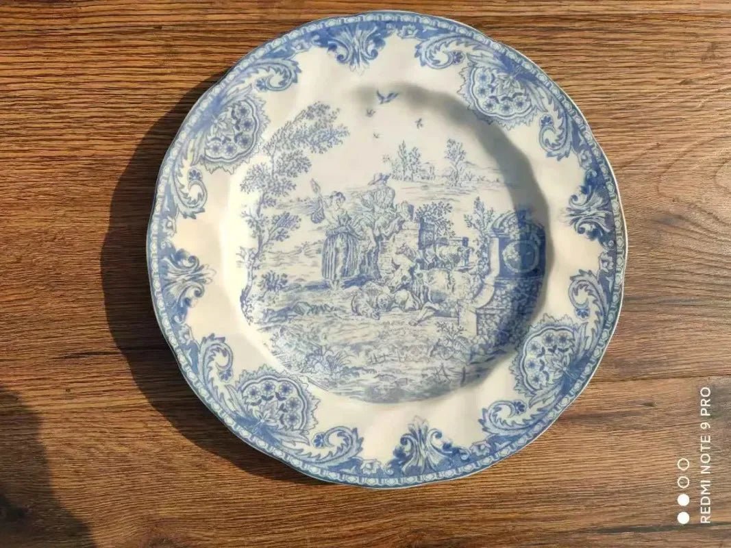 Christmas Creative Shooting Props for Decorating Plates with Blue British Castle Characters, Western Cuisine, Steak and Bread - BELMA