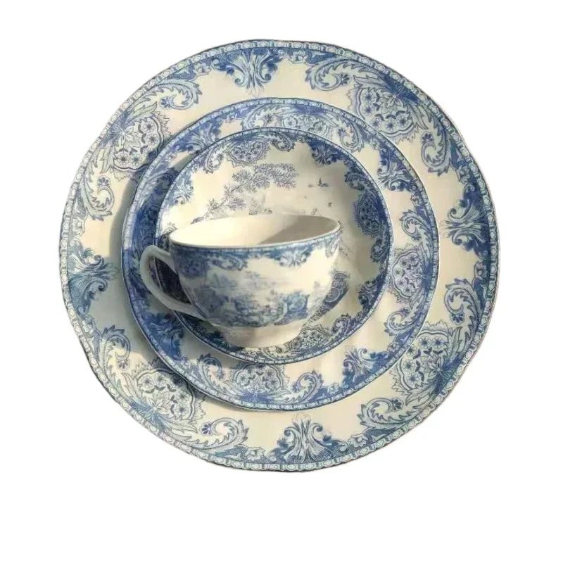 Christmas Creative Shooting Props for Decorating Plates with Blue British Castle Characters, Western Cuisine, Steak and Bread - BELMA