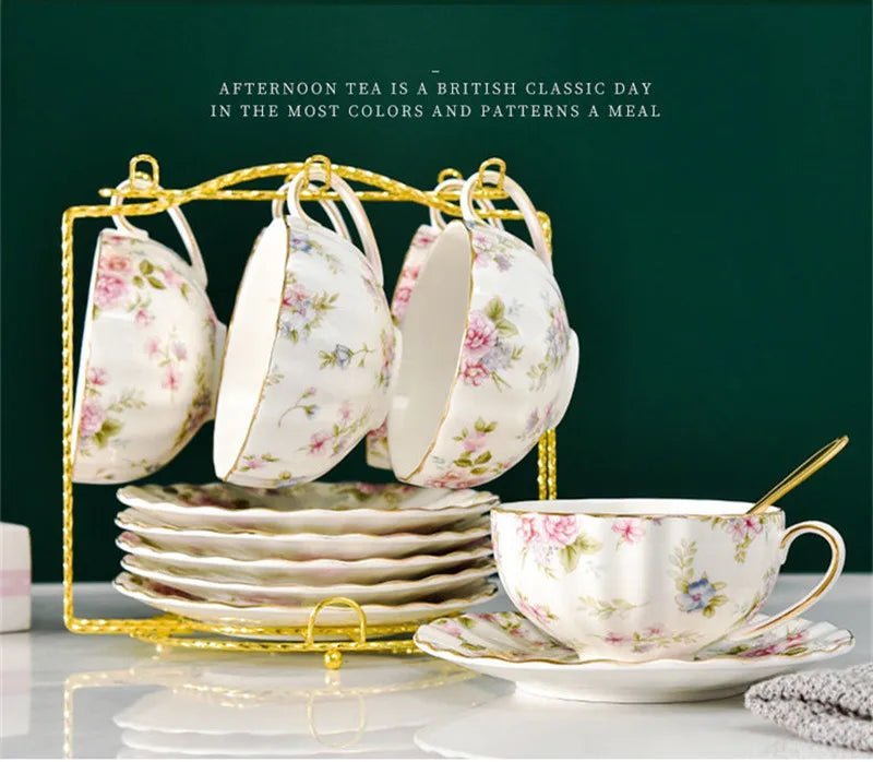 Coffee Cup Saucer Spoon Set Flower Tea Cups Set European Porcelain Cup and Saucer For Coffee Ceramic Cups Mugs Gift - BELMA