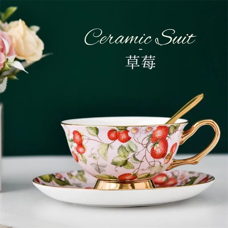 Coffee Cup Saucer Spoon Set Flower Tea Cups Set European Porcelain Cup and Saucer For Coffee Ceramic Cups Mugs Gift - BELMA