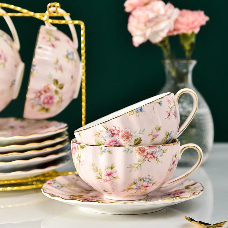Coffee Cup Saucer Spoon Set Flower Tea Cups Set European Porcelain Cup and Saucer For Coffee Ceramic Cups Mugs Gift - BELMA