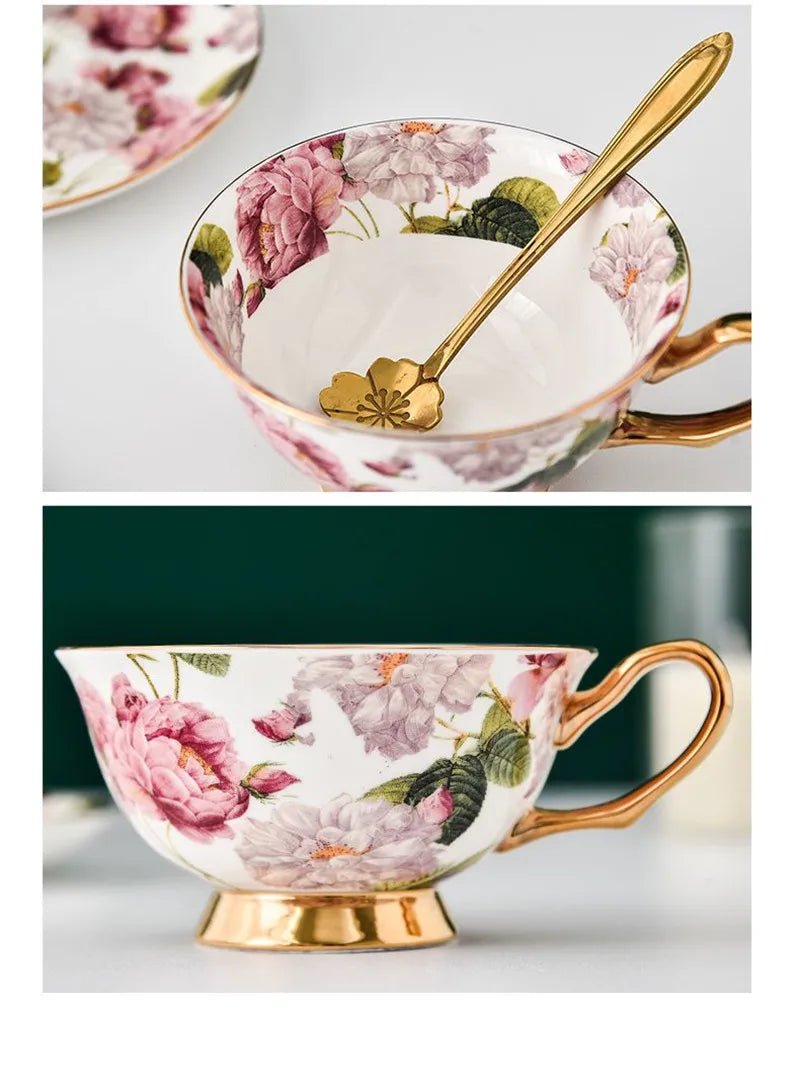 Coffee Cup Saucer Spoon Set Flower Tea Cups Set European Porcelain Cup and Saucer For Coffee Ceramic Cups Mugs Gift - BELMA