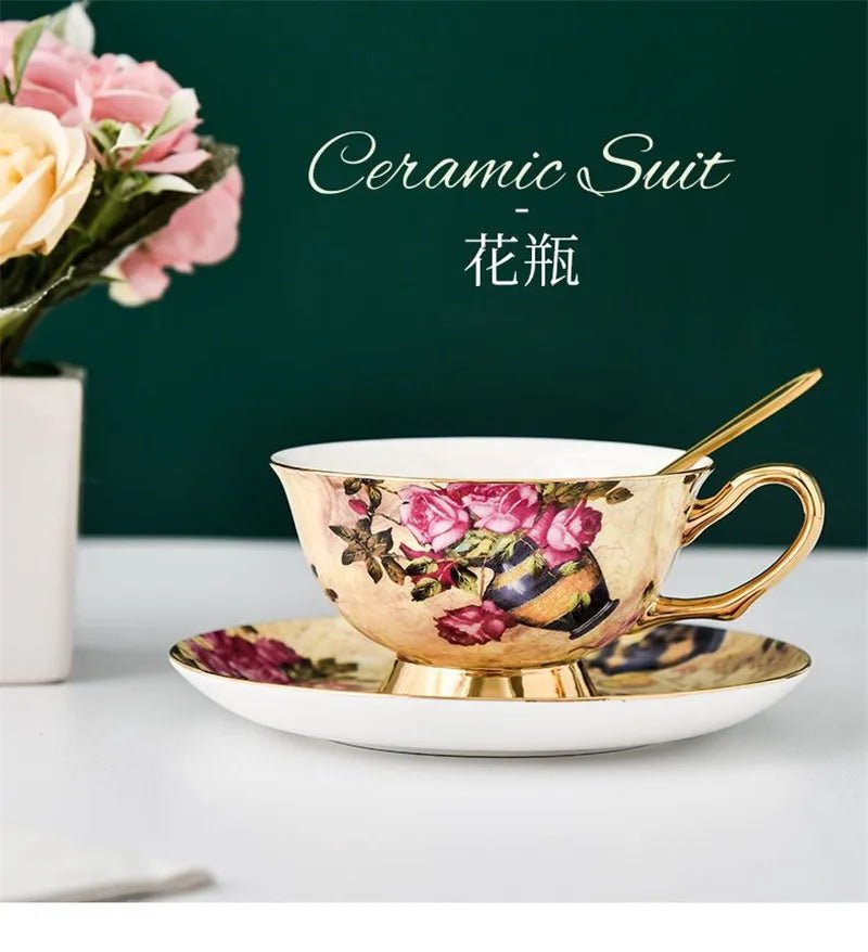 Coffee Cup Saucer Spoon Set Flower Tea Cups Set European Porcelain Cup and Saucer For Coffee Ceramic Cups Mugs Gift - BELMA