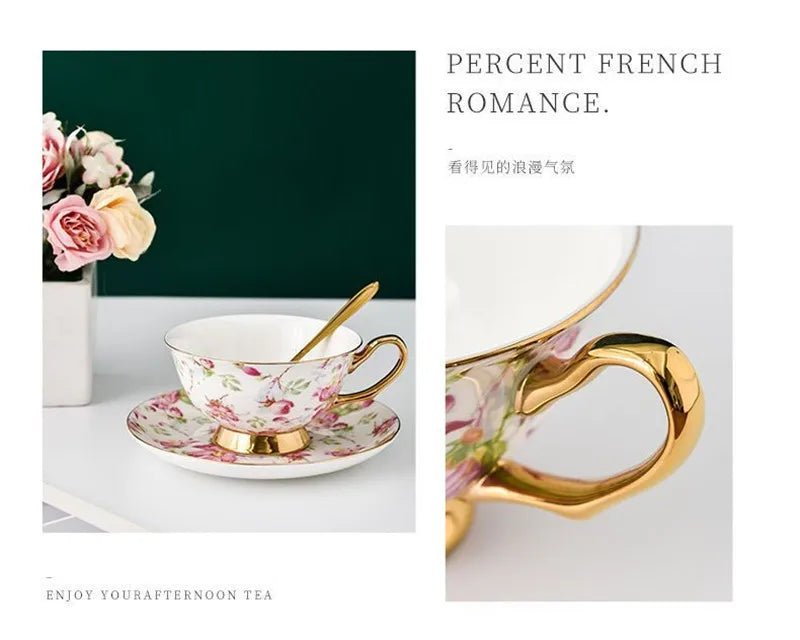 Coffee Cup Saucer Spoon Set Flower Tea Cups Set European Porcelain Cup and Saucer For Coffee Ceramic Cups Mugs Gift - BELMA