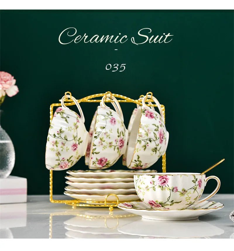 Coffee Cup Saucer Spoon Set Flower Tea Cups Set European Porcelain Cup and Saucer For Coffee Ceramic Cups Mugs Gift - BELMA