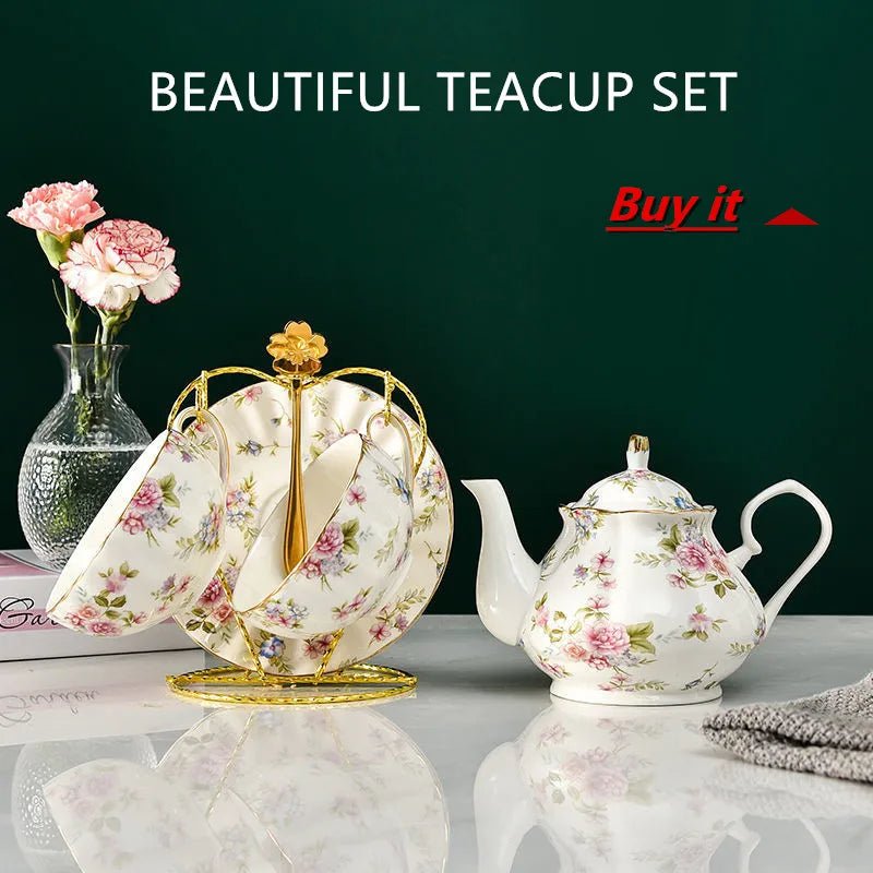 Coffee Cup Saucer Spoon Set Flower Tea Cups Set European Porcelain Cup and Saucer For Coffee Ceramic Cups Mugs Gift - BELMA