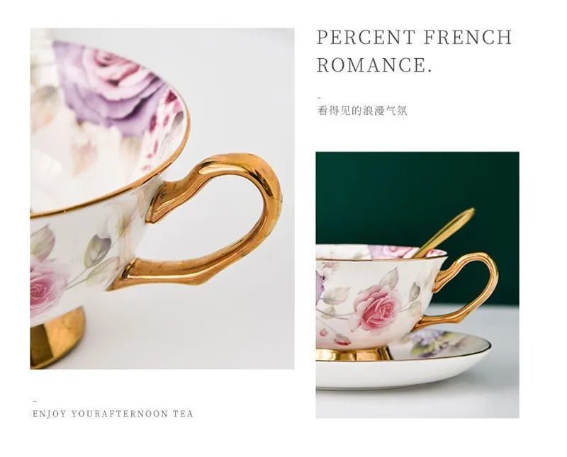 Coffee Cup Saucer Spoon Set Flower Tea Cups Set European Porcelain Cup and Saucer For Coffee Ceramic Cups Mugs Gift - BELMA