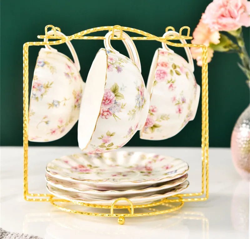 Coffee Cup Saucer Spoon Set Flower Tea Cups Set European Porcelain Cup and Saucer For Coffee Ceramic Cups Mugs Gift - BELMA