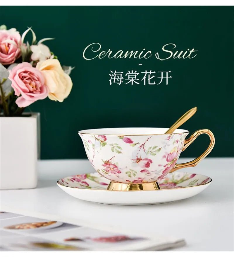 Coffee Cup Saucer Spoon Set Flower Tea Cups Set European Porcelain Cup and Saucer For Coffee Ceramic Cups Mugs Gift - BELMA
