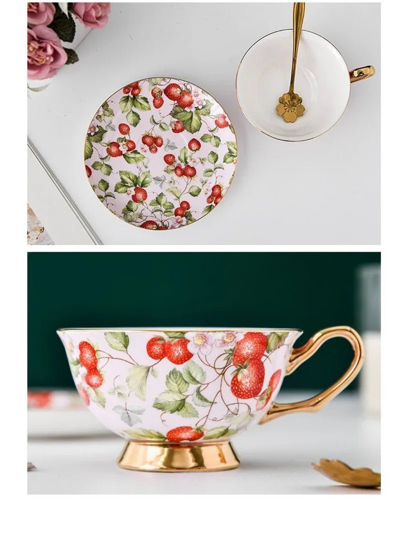 Coffee Cup Saucer Spoon Set Flower Tea Cups Set European Porcelain Cup and Saucer For Coffee Ceramic Cups Mugs Gift - BELMA