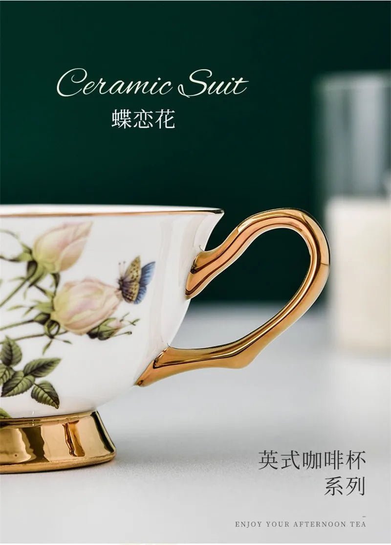Coffee Cup Saucer Spoon Set Flower Tea Cups Set European Porcelain Cup and Saucer For Coffee Ceramic Cups Mugs Gift - BELMA