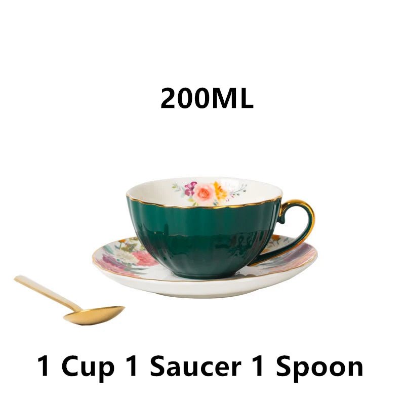 Coffee Cup Saucer Spoon Set Flower Tea Cups Set European Porcelain Cup and Saucer For Coffee Ceramic Cups Mugs Gift - BELMA