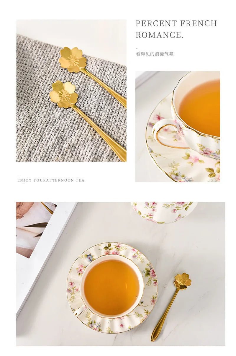 Coffee Cup Saucer Spoon Set Flower Tea Cups Set European Porcelain Cup and Saucer For Coffee Ceramic Cups Mugs Gift - BELMA
