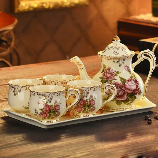 Coffeeware Porcelain Coffee Pot Cups Tray Set European Ceramic Teapot Mug Set Drinkware Afternoon Tea Party Hotel Coffee Pot Cup - BELMA