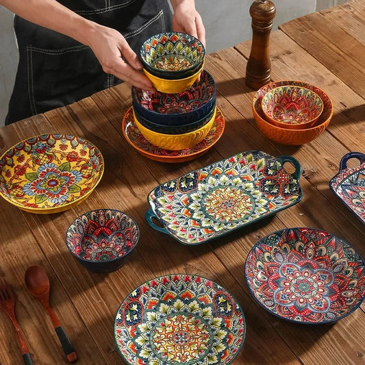 Creative Ceramic Tableware Set, Large Plate, Bohemian Style Dish Combination, Dinner Plate Set, Bowl and Plate Set - BELMA