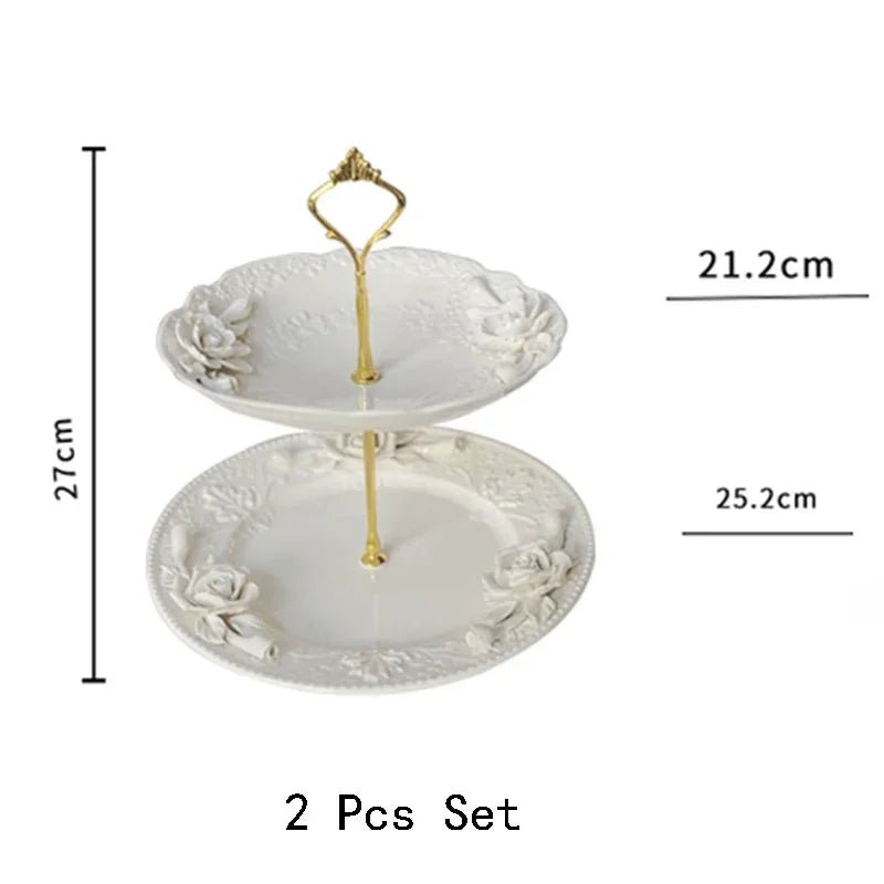 Creative Relief Exquisite Ceramic Plate Afternoon Tea Dessert Fruits High Footed Plate French Style Party Unique Dining Plates - BELMA